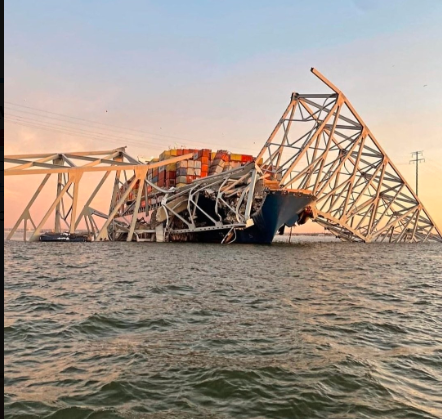 Baltimore Bridge collapses after a powerless cargo ship rams into the support column; six presumed dead . The cargo ship lost power due to a mechanical failure, causing it to drift off course and collide with the bridge.