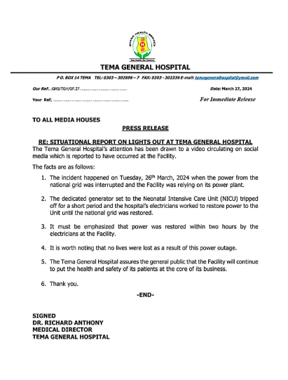 Tema General Hospital release a report.