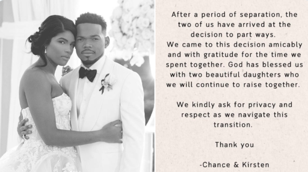 Official statement from the couple posted on all social media. Chance the rapper and wife