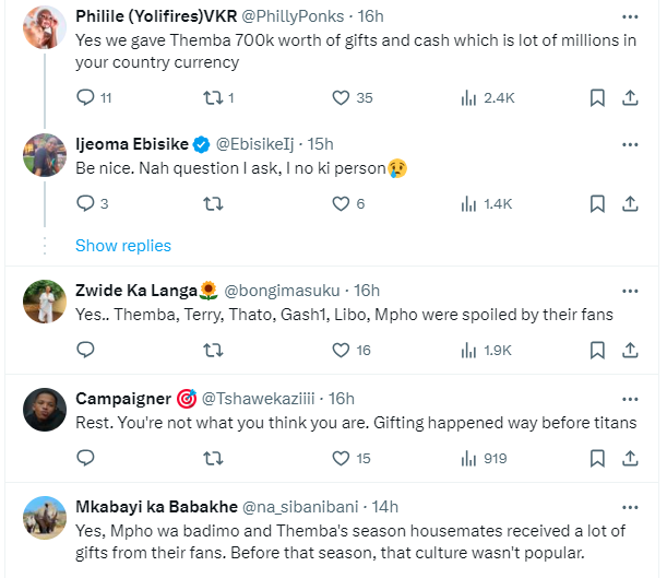 Couple of answers by the fans to the BBNaija fan.