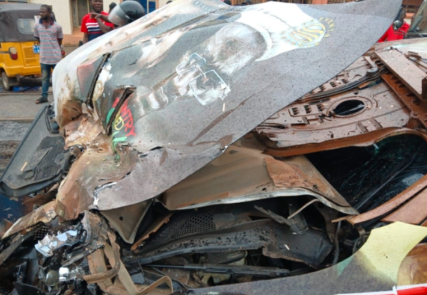 Lilwin's car in a gory accident at Kumasi Amakom