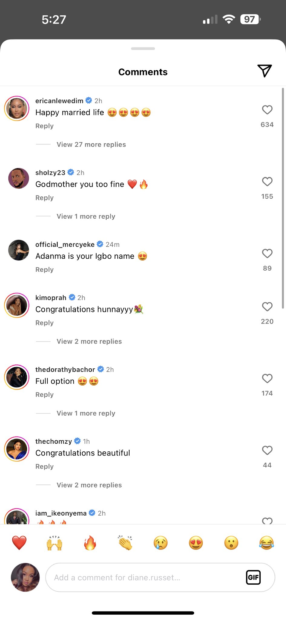 Erica, Dorothy, Kim and many of the stars wishes under her comment on Instagram