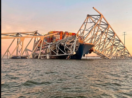 Baltimore Bridge collapses after a powerless cargo ship rams into the support column; six presumed dead . The cargo ship lost power due to a mechanical failure, causing it to drift off course and collide with the bridge.