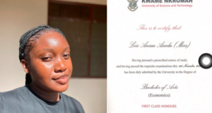Lois Ansaa Asiedu, a Ghanaian graduate, seeks a job after earning first-class honours in economics. The unemployed graduate from Kwame Nkrumah University of Science and Technology (KNUST)