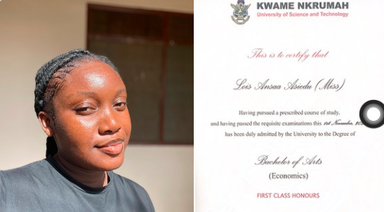 Lois Ansaa Asiedu, a Ghanaian graduate, seeks a job after earning first-class honours in economics. The unemployed graduate from Kwame Nkrumah University of Science and Technology (KNUST)