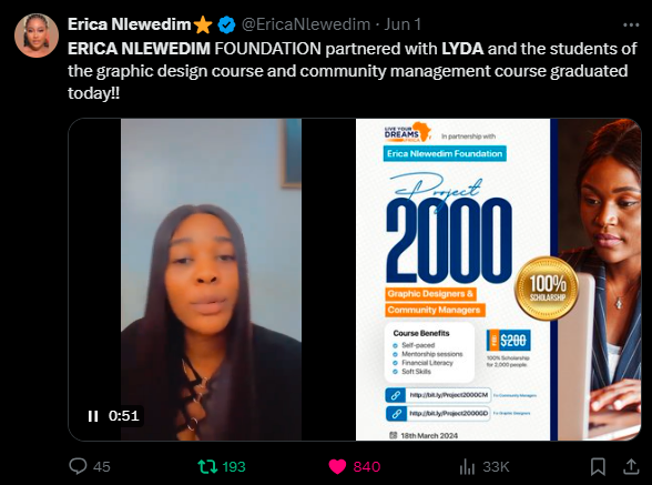 Erica Nlewedim Foundation's Project 2000 and LYDA