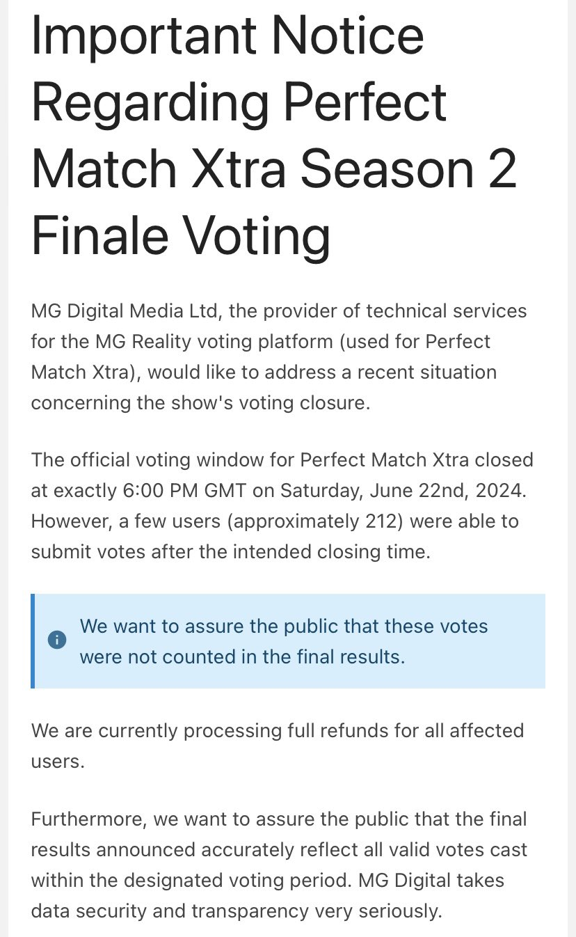 MG Digital services in collaboration with TV3 PMXtra released an official statement. 