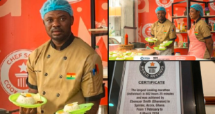 Ghanaian chef Ebenezar Smith, popularly known as Chef Smith, has been duly recognized as the new title holder of the longest cook-a-thon by Guinness World Records with an impressive time of 802 hours and 25 minutes.