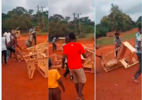 Kofitiakrom youth destroyed dual desks despite the dire need of the community, highlighting the need for a mobile network instead of a desk for school.